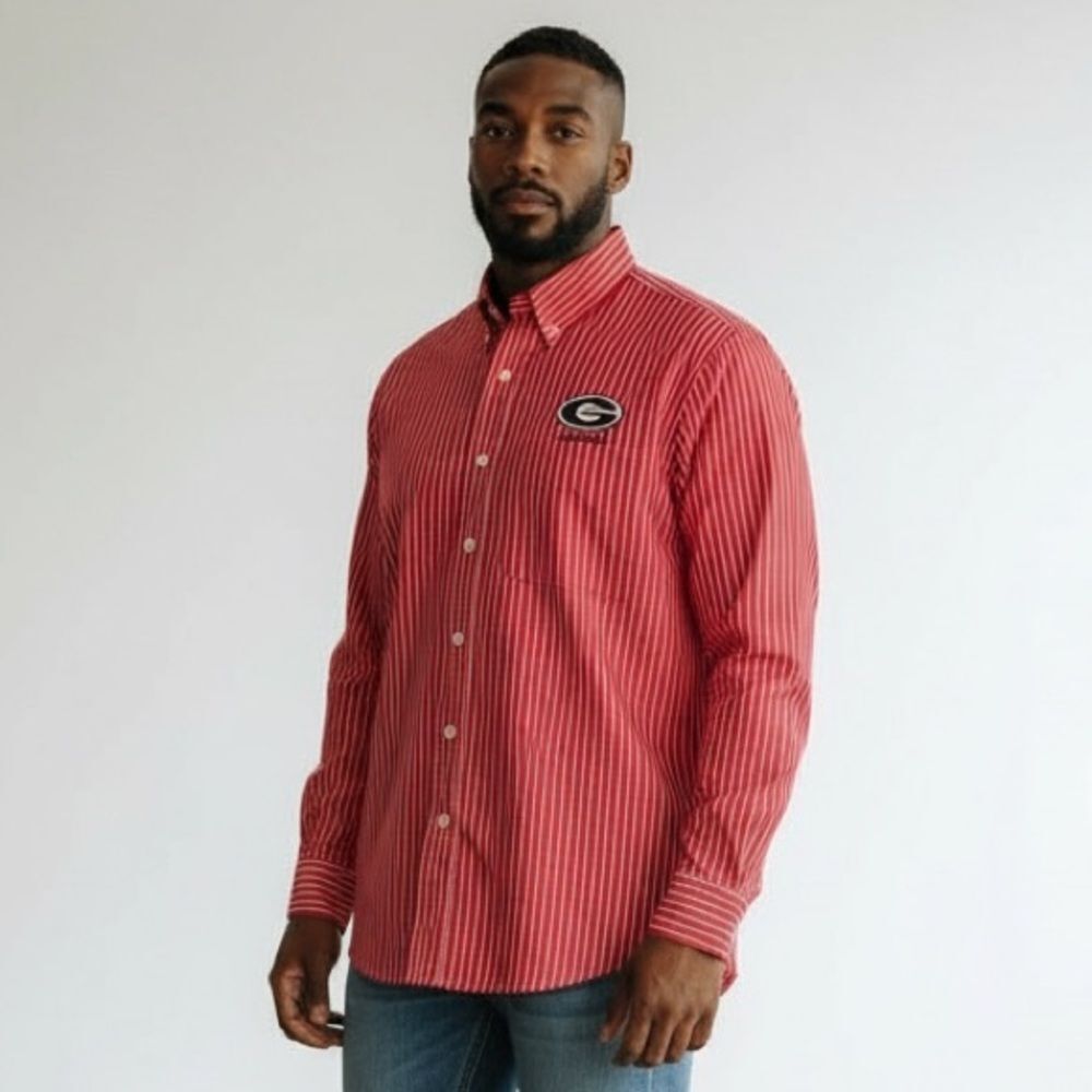 Antigua Georgia Bulldogs Red Striped Button Down Shirt | Men’s XL
